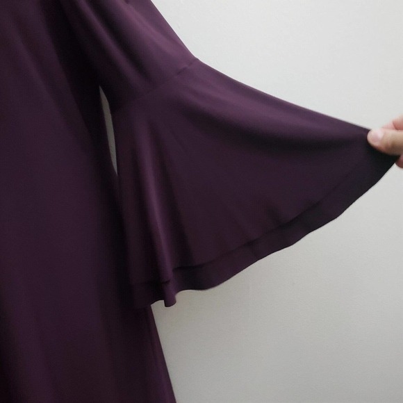Ralph Lauren Cold Shoulder Shift Dress 12 Solid Purple Flared Sleeves Stretchy - Picture 3 of 6